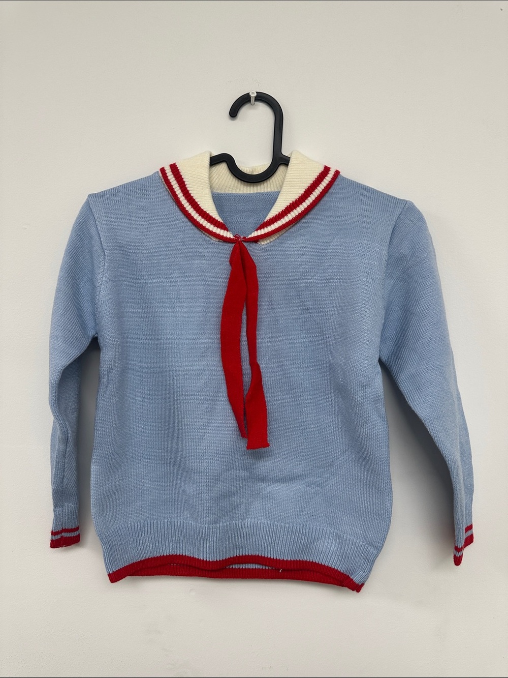 Girls' Light Blue Sailor Knit Top with Red Trim - Brand: